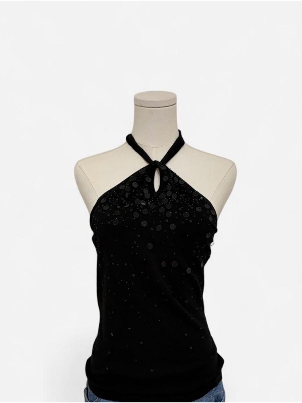 Loft Black Halter Neck Sequin Top